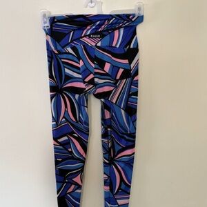 Abstract Floral Print Leggings - Blue & Pink